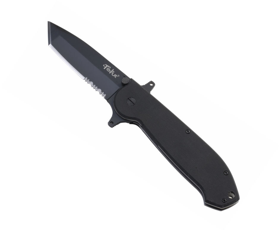 Нож Tekut "Ares" серии Tactical, лезвие 94 общ. 235, рук-G10 чёрн, лезвие - черное, клипса