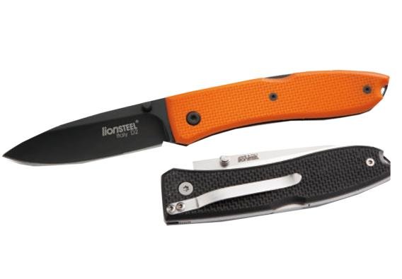 Нож LionSteel серии Big Opera G10 лезвие 90 мм черное, рукоять - G10 оранжевая, крепление на ремень