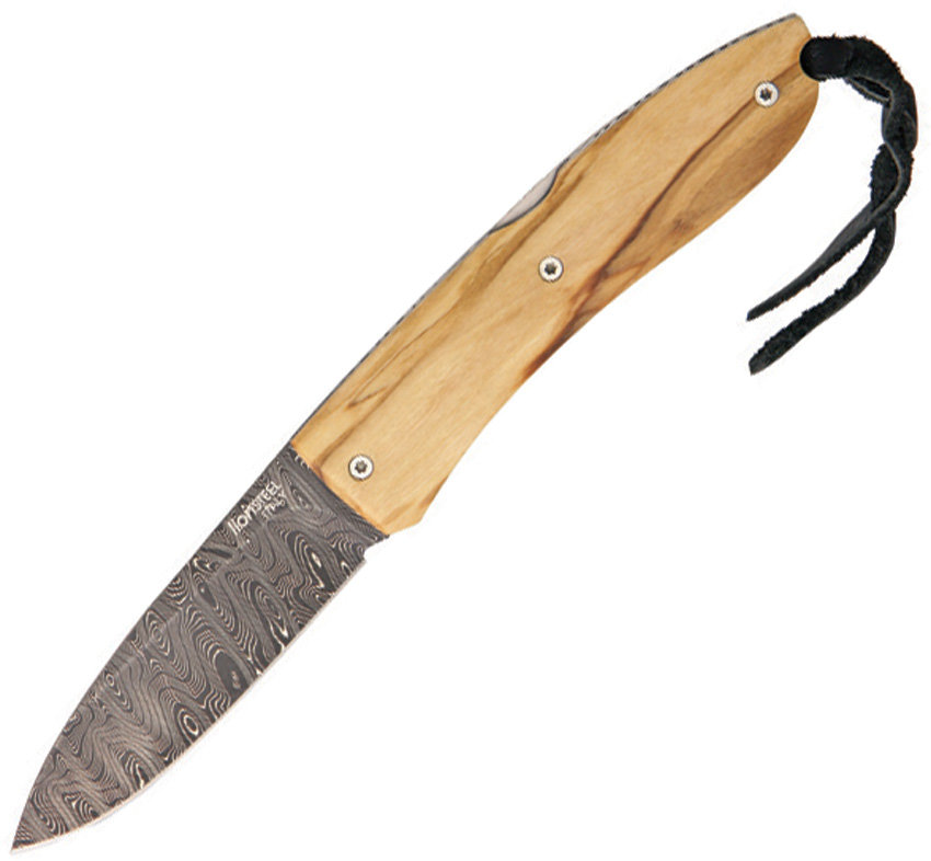 Нож LionSteel серии Opera лезвие 74 мм, дамаск, рукоять - оливковое дерево, в деревянной коробке