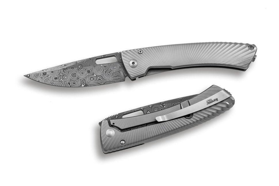 Нож LionSteel серии TiSpine Damascus лезвие 85 мм дамаск, рукоять - титан, цвет серебристы