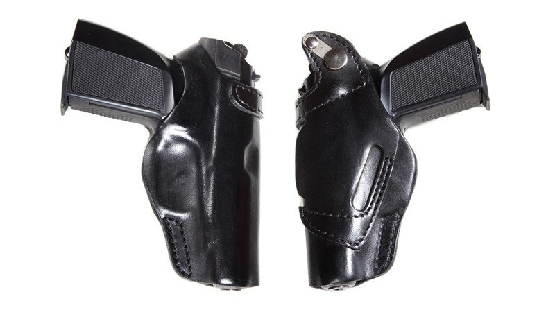 VEKTOR Кобура поясная из натуральной кожи для ИЖ-71 и аналогичных по размерам, с оригинальной шлевкой, позволяющей носить пистолет в двух различных положениях