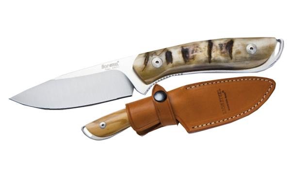 Нож LionSteel серии Hunting лезвие 90 мм фиксированное со скиннером, рукоять - оливковое дерево, кожаный чехол