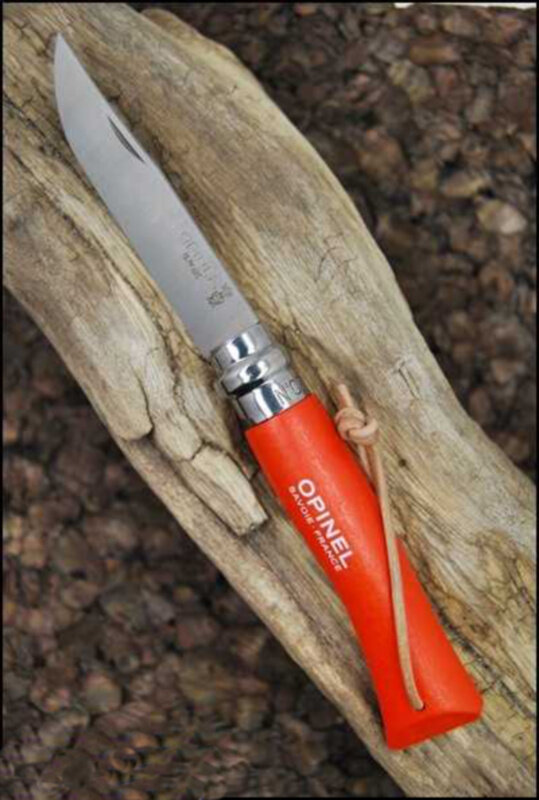 Нож Opinel серии Tradition Colored №07, цвет - оранжевый, темляк