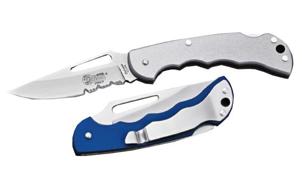 Нож LionSteel серии Work лезвие 85 мм, рукоять - алюминий, синяя, крепление на ремень